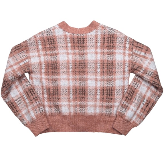 Cupcakes and Cashmere Plaid Cardigan Sweater‎ Pink White Brown Women's Size S - Picture 6 of 7